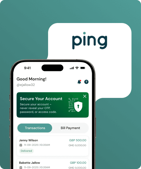 Ping Money : Send money quickly and securely to anyone.